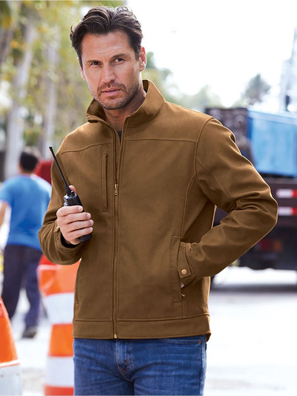 CAT Men's Tan Softshell Performance Jacket - Picture 3 of 15